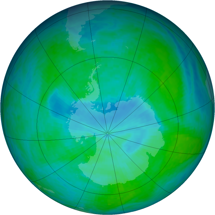 Antarctic ozone map for 23 December 1993